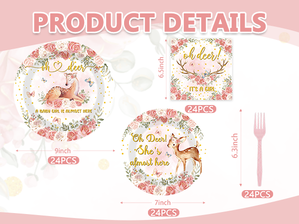 Pink Deer &amp;amp; Floral Party Supplies for Girls Gender Reveal Party Supplies