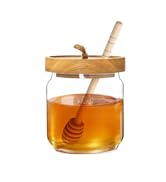 ANSQU 15oz Honey Pot, Airtight Glass Honey Jar with Dipper Stick and Wooden Lid, Honey Containers...