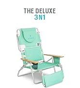 Ostrich Deluxe 3N1 Padded Beach Chair w/ Face Cushion &amp; Arm Holes, Teal - Lightweight Folding Rec...