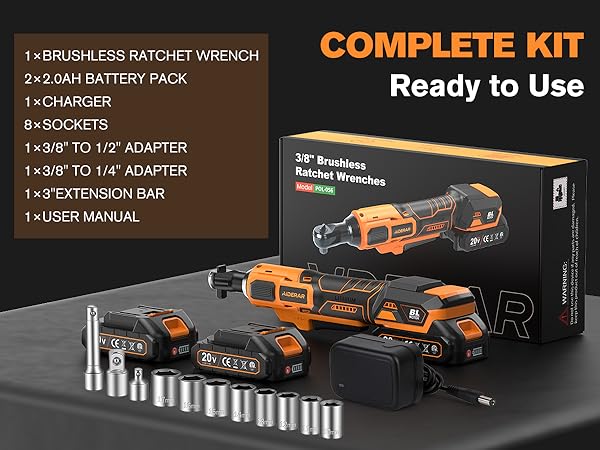 Cordless Ratchet Wrench: 58Ft-lbs (80N.m) 400RPM Light Weight Electric Ratchet, 6&amp;#39;&amp;#39; Extended Neck