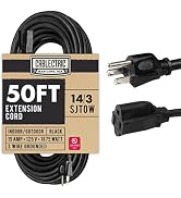 Cablectric 50 Ft Outdoor Extension Cord for Farms &amp; Ranches - 15 Amp 14/3 SJTOW Black Heavy Duty ...