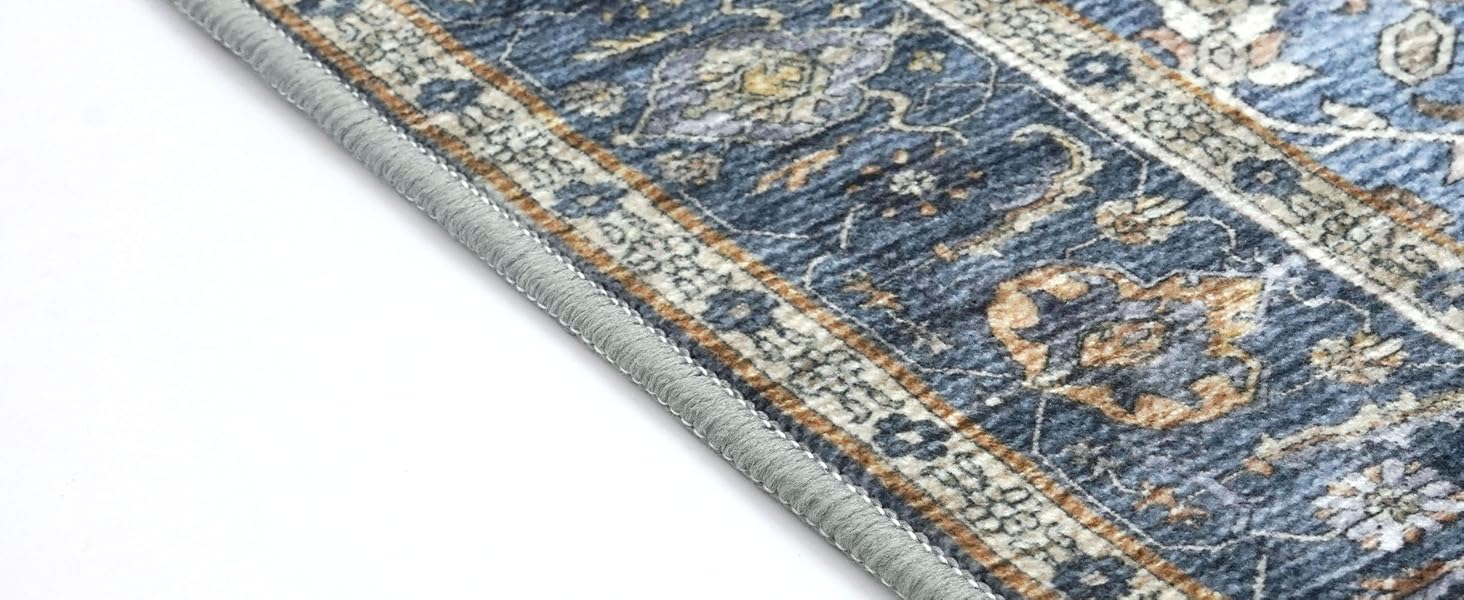 Floral Distressed Print Blue Beige Area Runner Rug