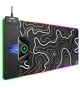 Wireless Charging RGB Gaming Mouse Pad, 31.5"x15.7" XXL Large Desk Mat, Desk Pad for Gamer, 9 Lig...