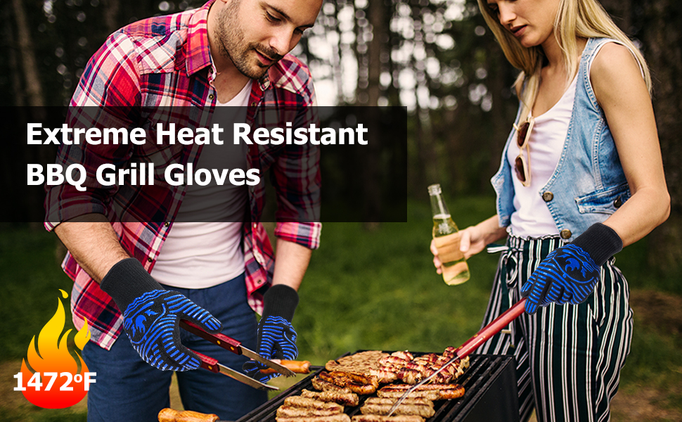 Recoty BBQ Gloves 1472°F Extreme Heat Resistant, Food Grade Silicone Flexible Oven Gloves