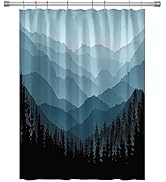 RV Shower Curtains Forest Mountain Happy Camper, Cloth Fabric RV Bathroom Decor Curtain Sets with...
