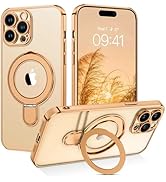 GUAGUA iPhone 14 Pro Max Case with Stand, Magnetic Clear Plating Edge | Invisible Ring Holder | S...