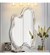 AAZZKANG Irregular Wall Mirror Wooden Large Asymmetrical 24"x16" Decorative Hanging Mirrors for B...