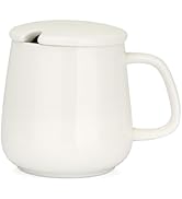 VOBAGA 15oz Ceramic Coffee Mug with Lid and Flat-Bottom, Morning Coffee Mug for Daily Use Warming...