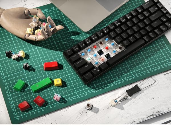 Hot-Swappable 65% Wireless Mechanical Keyboard, 60% 68 Keys Compact Bluetooth Gaming Keyboard