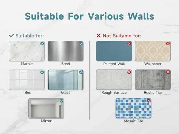 suitable for marble steel tiles glass mirror walls, not suitable for painted wall paper walls