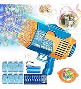 SHCKE 132 Holes Rocket Bubble Gun with Colorful Lights, Bubble Machine with 2 Batteries &amp; 8 Bottl...