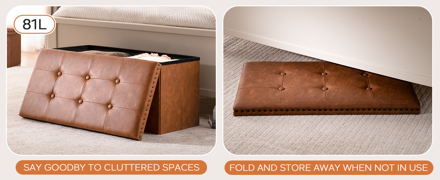 oakvivo Folding Storage Ottoman Bench Small Leather Foot Rest Stools Ottoman with Storage Footstool
