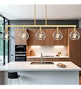 Phaosio 5-Light Gold Kitchen Island Linear Pendant Light, Brushed Gold Dining Room Chandelier wit...