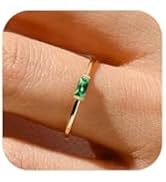 RLMOON Gold Birthstone Rings for Women Non Tarnish Gold Stackable Rings Dainty 14K Gold/Silver Pl...