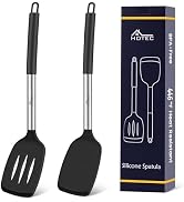 HOTEC Silicone Spatula Set of 2, High Heat-Resistant &amp; BPA-Free Kitchen SaptulaTurner with Stainl...