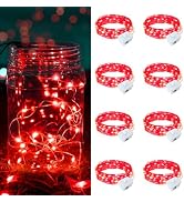 chzk 8 Pack Red Fairy Lights Battery Operated, 7ft 20 LED Mini String Twinkle Lights for Mason Ja...