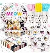 Fighting to Achieve Cats Happy Birthday Party Plates Set, 168PCS Cats Themed Paper Plates Napkins...