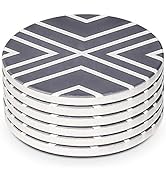 LIFVER Coasters for Drinks, Absorbent Coaster Set of 6 with Cork Base, Ceramic Drink Coasters for...