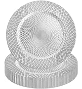 Frcctre 12 Pack Silver Charger Plates, 13 Inch Decorative Round Plastic Charger Dinner Plates, Re...