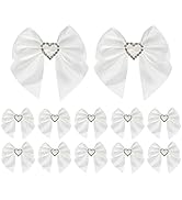 AIMUDI White Bows Satin Ribbon Rhinestone Bows 3" Premade Sparkle Bows with Gems Pre-Tied Craft B...