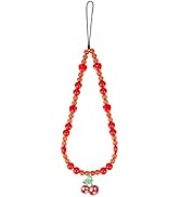 BEEFLYING Red Phone Charm Wrist Strap CellPhone Lanyard Handmade Beaded Pendant Bracelet for Wome...