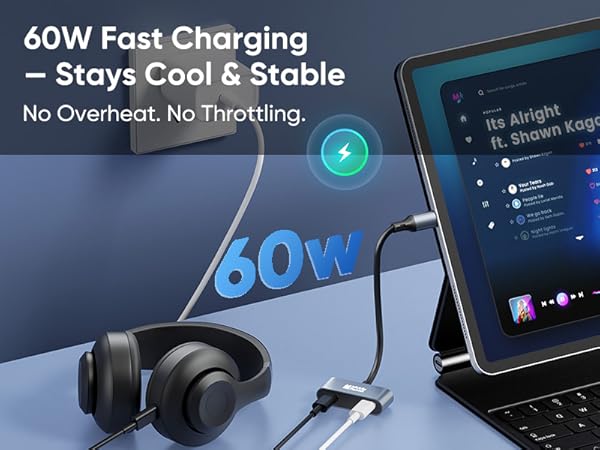 wireless headphones headset dongle adapter usb c splitter 1 in 2 out type c splitter dual usb c