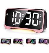 Mesqool Pink Digital Alarm Clock for Girls & Teens – Super Loud Alarm for Heavy Sleepers, RGB Dis...