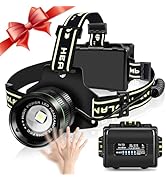 LED Rechargeable Headlamp, 100000 Lumens Super Bright Headlight with Motion Sensor, 5 Modes Zooma...