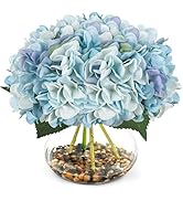 N&T NIETING Artificial Hydrangea Flowers with Vase Blue Silk Fake Flowers Faux Hydrangea Flowers ...