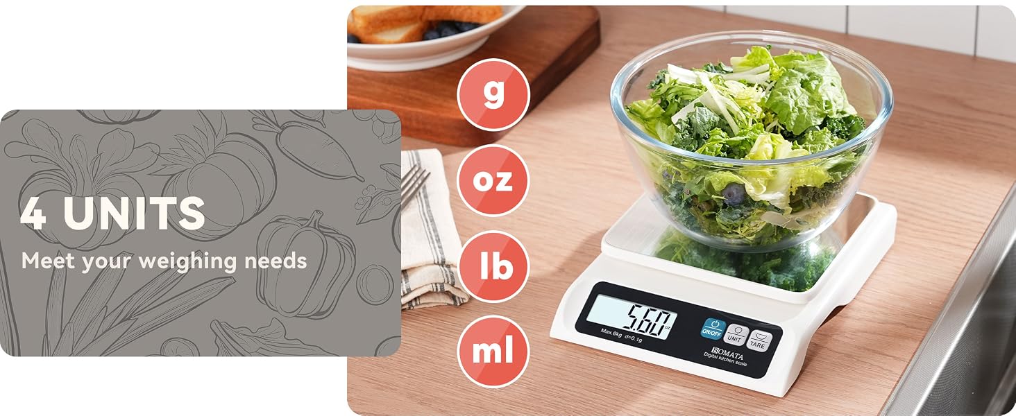 BOMATA 0.1g Food Scale, 13lb Digital Kitchen Scale with Removable Stainless Steel Pan
