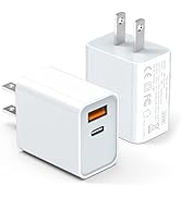USB C Wall Charger Block 20W, 2-Pack Dual Port PD Power Delivery Fast Type C Charging Block Plug ...