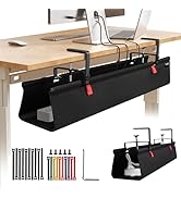 SUREUP9 No Drill Under Desk Cable Management Tray, 36" Cord Organizer with Clamp, Fabric Cable Ma...