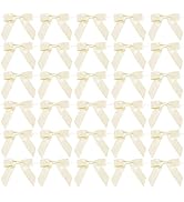 AIMUDI Small Ivory Bows for Crafts 2.5" Pretied Satin Ribbon Bows Premade Twist Tie Bows for Trea...