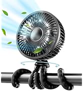 Gaiatop Baby Stroller Fan, 4000mAh Oscillating Mini Portable Fan with Lights, 4 Speeds Battery Op...