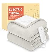 HOMLYNS LuxeHeat Heated Blanket Electric Blanket, Soft Flannel Sherpa Heated Throw, Heating Blank...