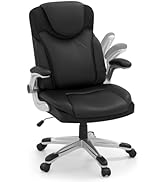 COSTWAY Executive Office Chair, Ergonomic PU Leather Computer Desk Chair w/Flip-up Armrests and L...