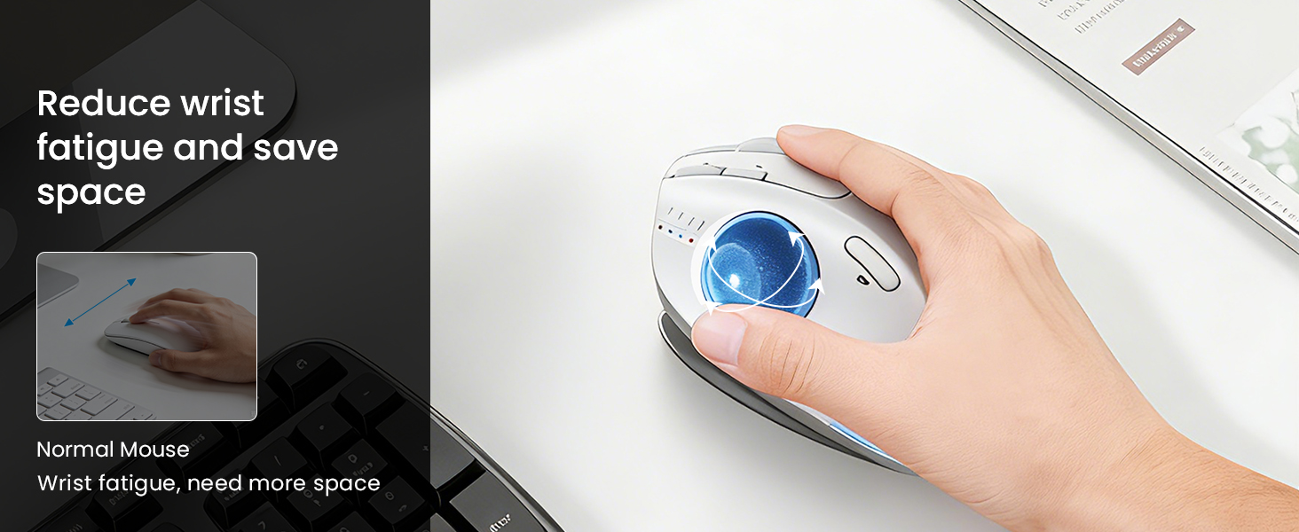 Wireless Trackball Mouse, Ergonomic Bluetooth Rechargeable Computer Mouse
