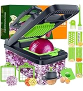 StoreHappily 12-in-1 Vegetable Chopper, 7 Blades Veggie Chopper with Container and Lid, Food Chop...