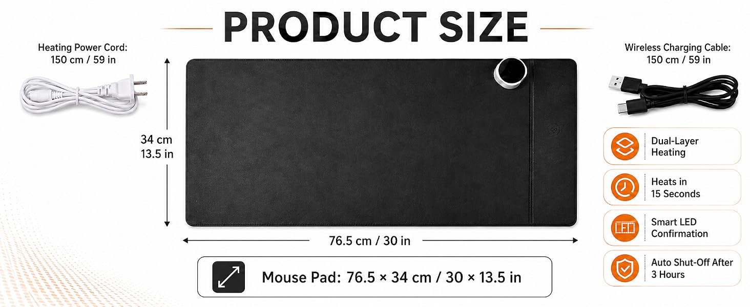 Heated Desk Mat Mouse Pad - Leather Keyboard Pad Desktop Hand Warmer