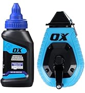 OX Pro 100ft Contractor Chalk Line with Blue Chalk Powder 4oz - Quick-Wind Cotton Nylon Basic Bol...