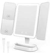 Makeup Mirror with Lights, 1X/3X/5X Magnification Vanity Mirror, 3 Colors Dimmable Soft Light 360...