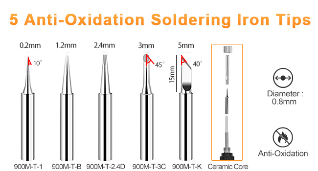 5 different modes of soldering iron tips