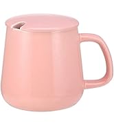 VOBAGA Coffee Cup with Lid and Flat-Bottom, 14 oz Tea Mug for Daily Use Warming Coffee &amp;Tea (Pink)