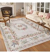 Joydeco Floral Bow Pink Rug for Bedroom, Washable 8x10 Area Rug for Girls Nursery Playroom, Ultra...