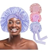 my novel things 3Pcs Satin Bonnet for Sleeping Women Large Adjustable Hair Bonnet with Tie Band S...