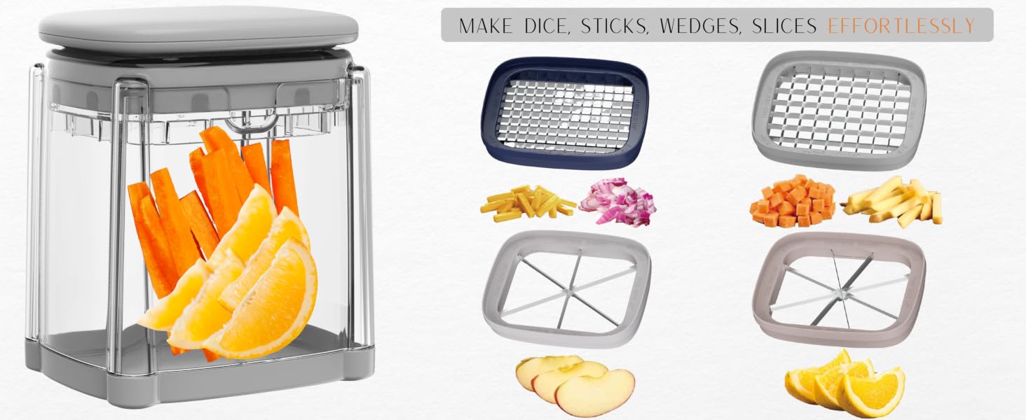 Brieftons PerfectCut food chopper as a cup slicer makes dice, sticks, wedges from veggies, fruits