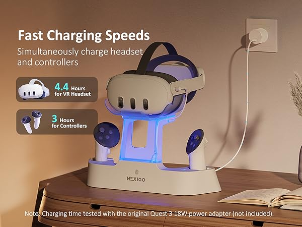 S20 Pro Charging Dock is charging for Quest 3 headset and controllers.