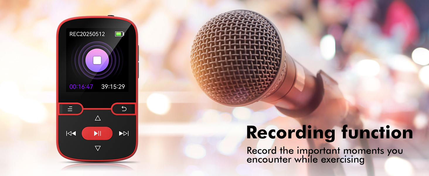 64GB Clip MP3 Player with Bluetooth 5.3, A-B Repeat, Audio Shuffle Playback