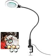 TOMSOO 26" Gooseneck Magnifying Lamp with Clamp, 5 Color Modes Stepless Dimmable LED Desk Light w...
