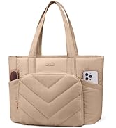 LOVEVOOK Tote Bag for Women, V-Quilted Puffer Tote Bag with Zipper for Work Travel Nurse Teacher